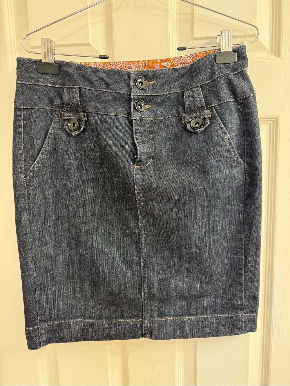 one 5 one Dark Blue Denim Pencil Skirt with Button Waist